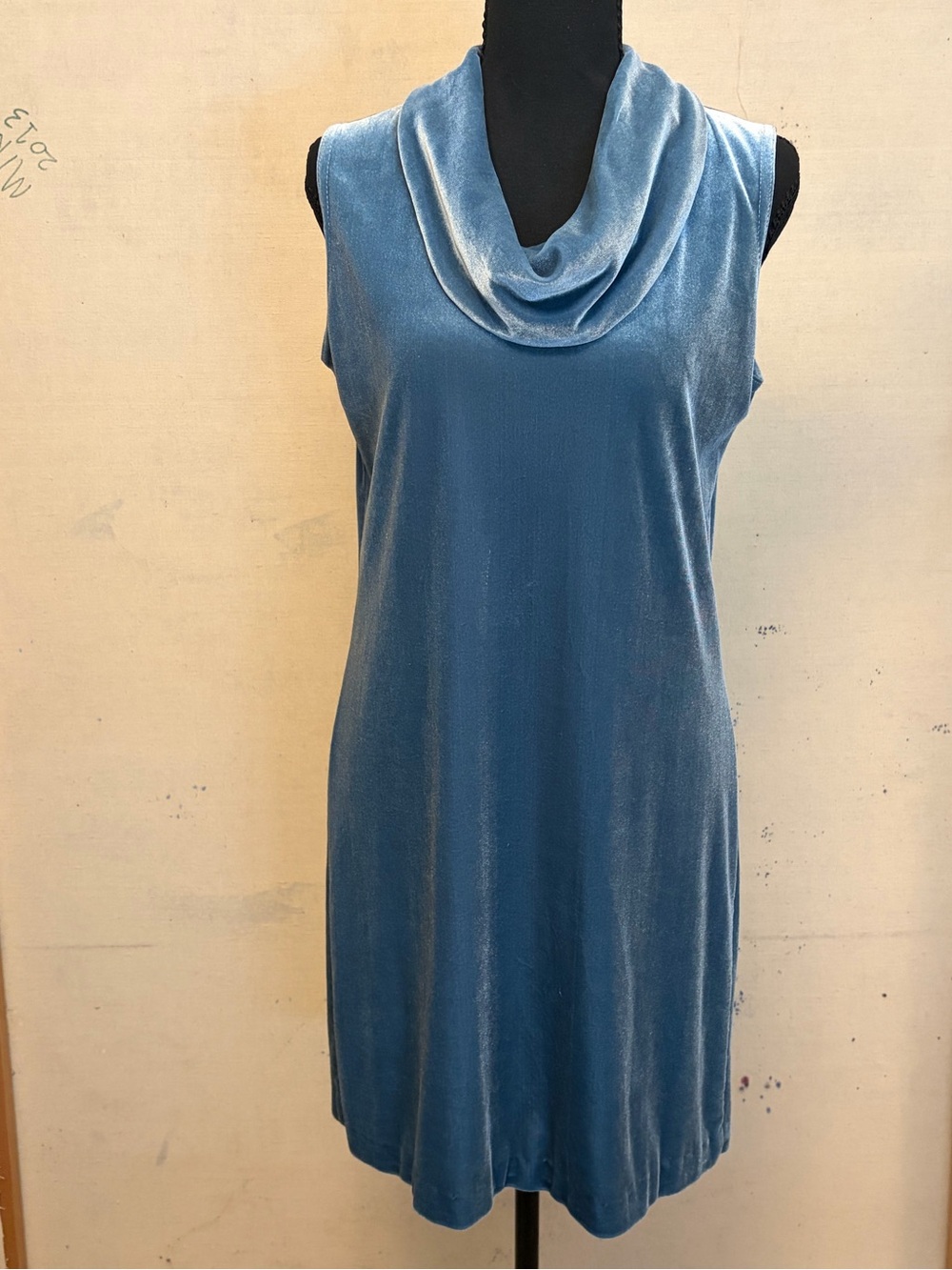 Vintage Passports Sleeveless Velvet Cowl Neck Mini Dress | Blue | Size S/M